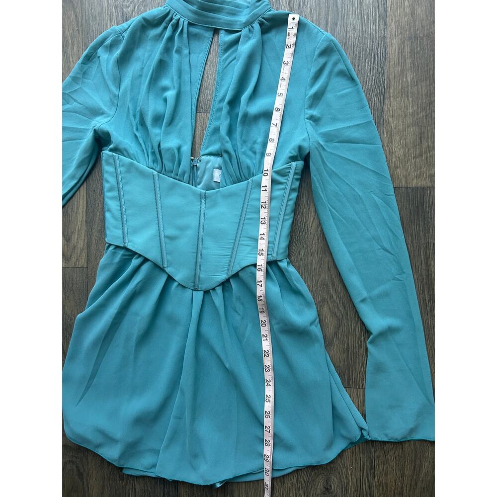 Oh Polly Teal Deep V Cutout Corset Mini Dress Us Size 4 - Picture 6 of 10